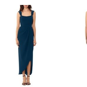 Side Ruched Double Strap Crepe Gown